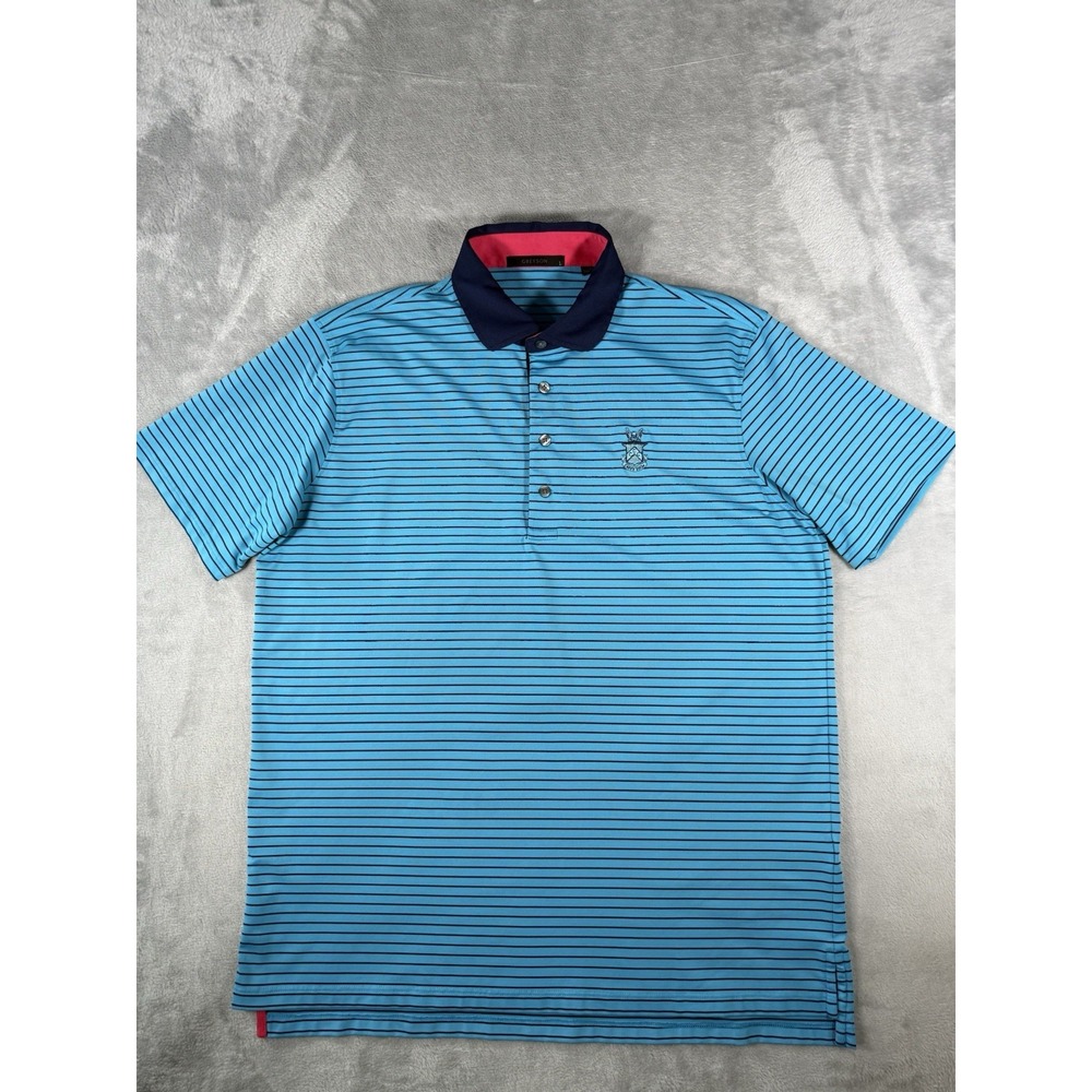 Greyson Shirt Mens Large Blue Black Striped Golf Polo Performance
